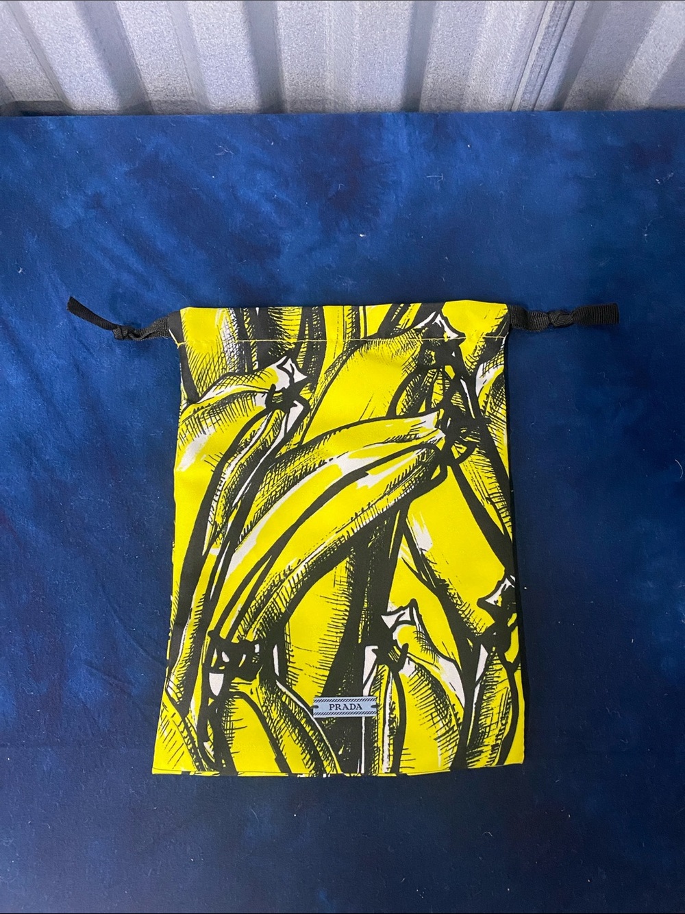 Prada Yellow & Black Banana-Print Drawstring Pouch